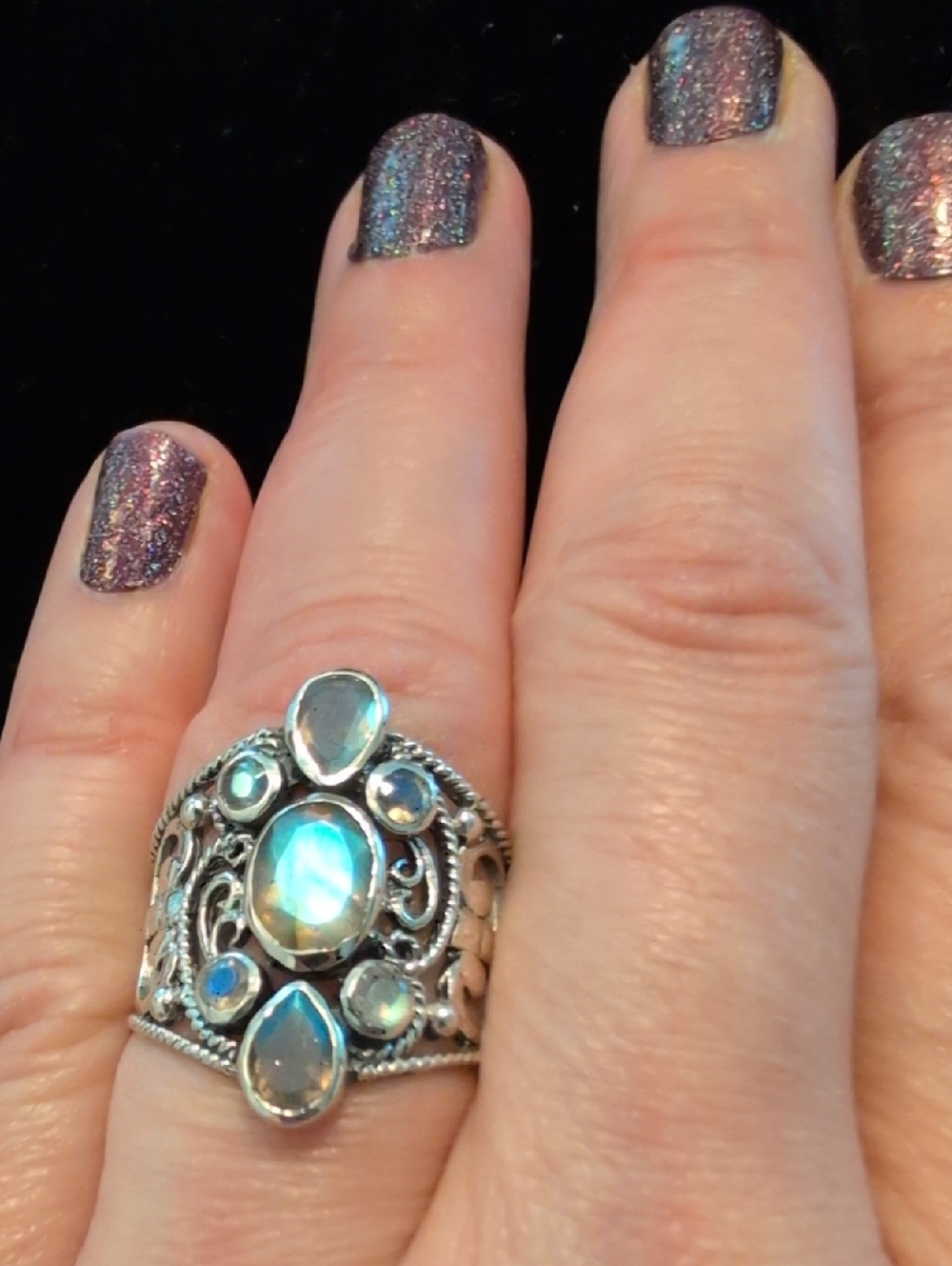 Sterling Silver Ring With Opalescent Accent Stones